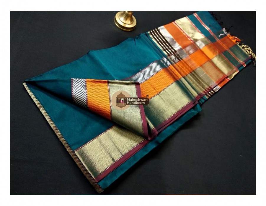 Maheshwari Rama Green Double Jari Border Saree