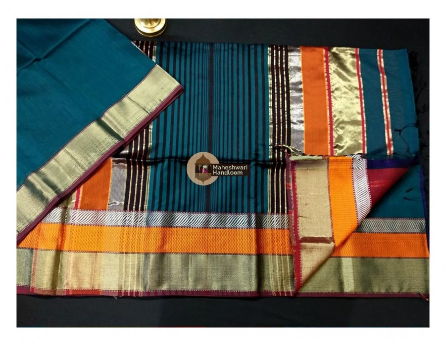 Maheshwari Rama Green Double Jari Border Saree