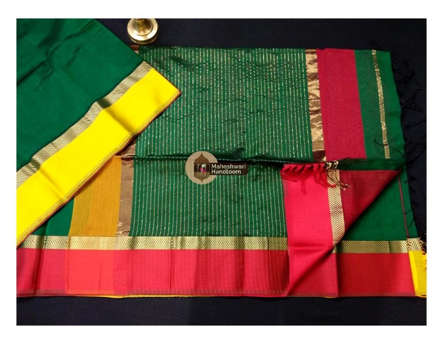 Maheshwari Chutney Green Ganga Jamuna saree