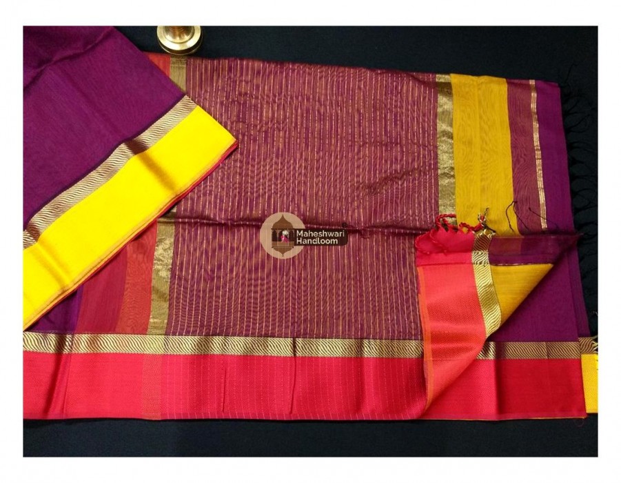 Maheshwari Purple Ganga Jamuna saree