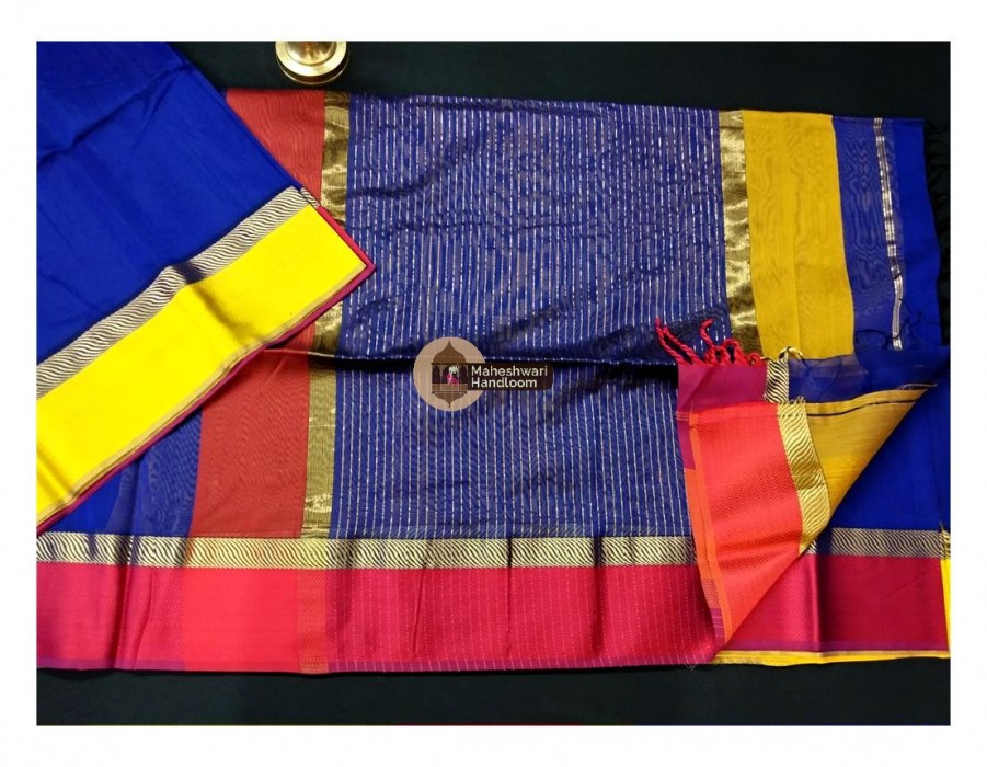 Maheshwari Blue Ganga Jamuna saree
