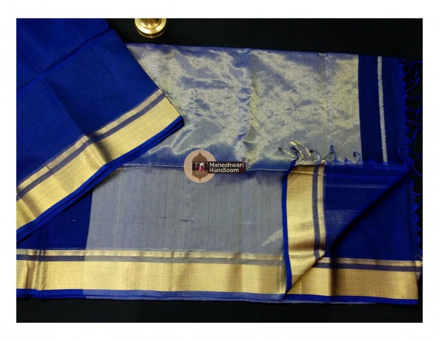 Maheshwari Blue Checks Fabric Saree