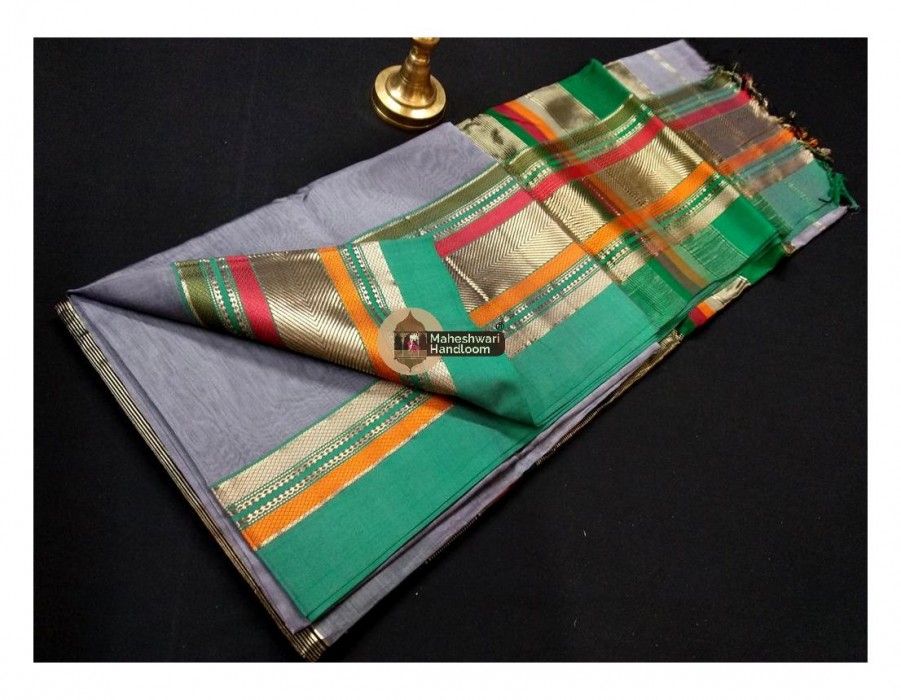 Maheshwari Tussar V Patern Multicolour Jari Border Saree