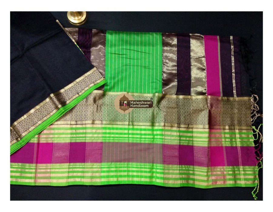 Maheshwari Black Heavy  Resham Border Saree