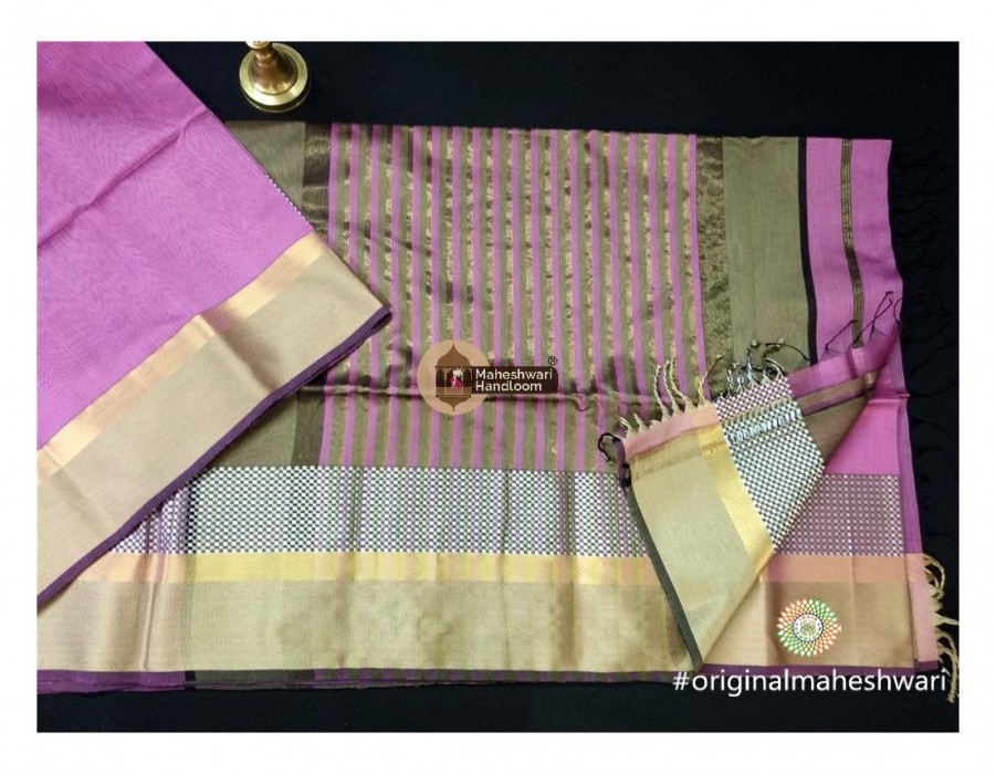 Maheshwari Rose Pink Shatranj Border saree