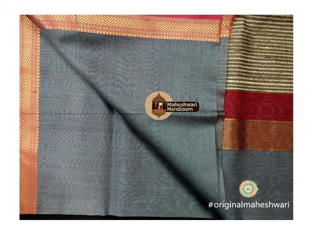 Maheshwari Tussar-Grey Gicha Pallu Saree
