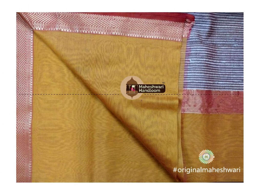 Maheshwari Dark Yellow Gicha Pallu Saree