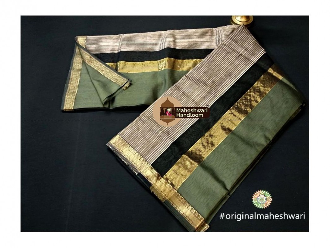 Maheshwari  Dark Pista Green Gicha Pallu Saree