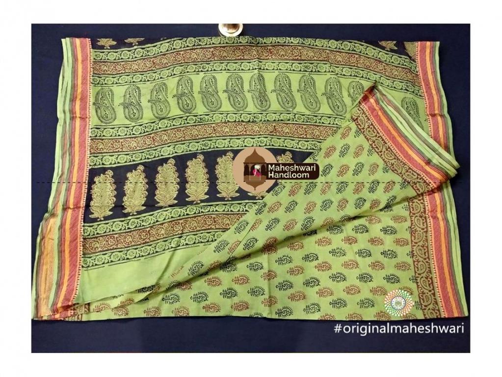Maheshwari Light Green Bagh Print  Saree