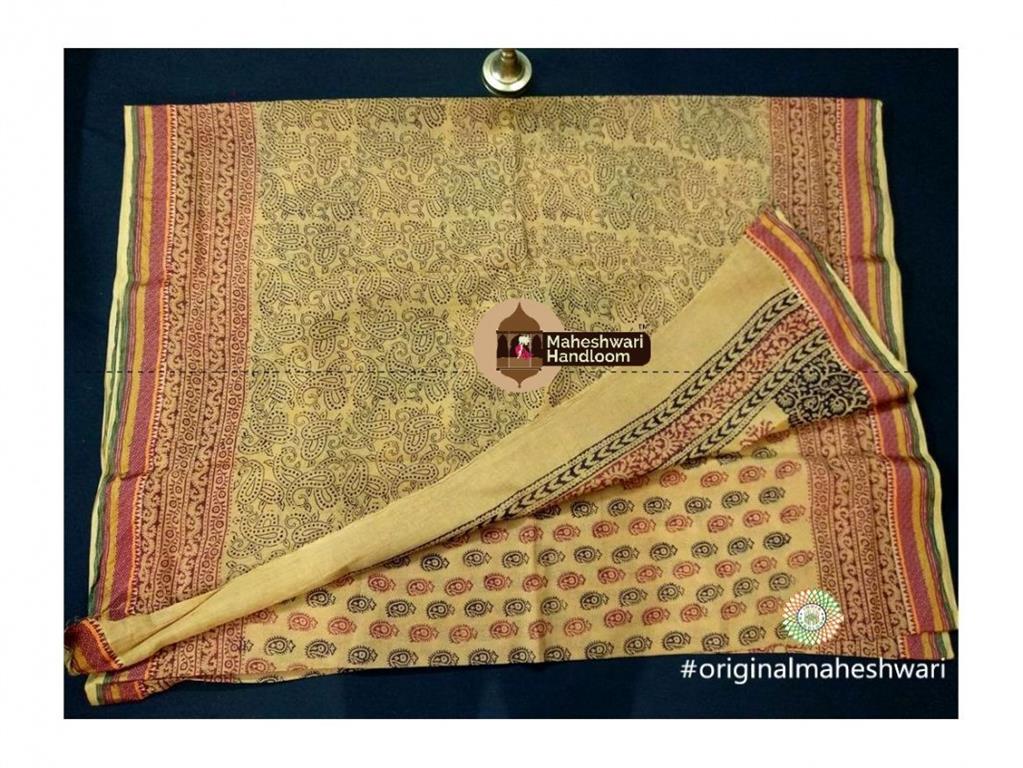 Maheshwari Light Yellow Bagh Print Saree