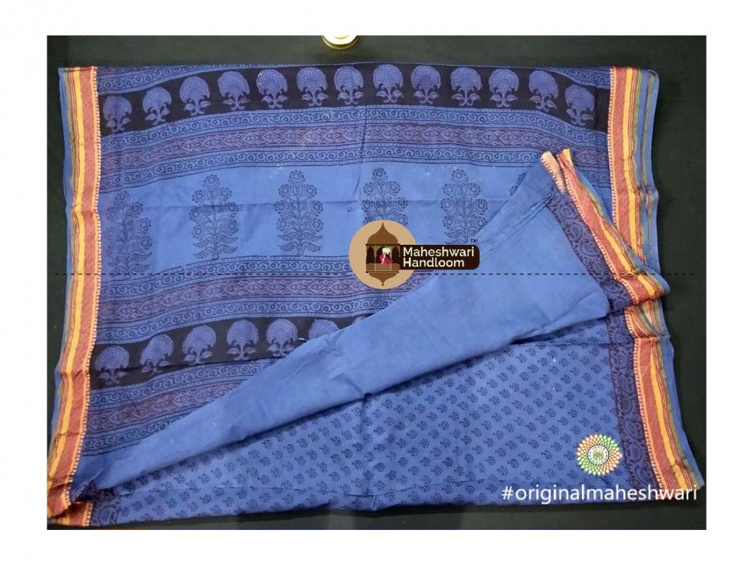 Maheshwari German Blue Bagh Print Saree