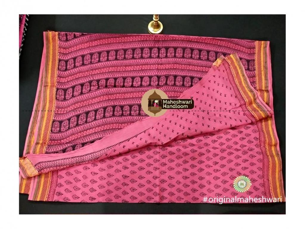 Maheshwari Pink Bagh Print Saree