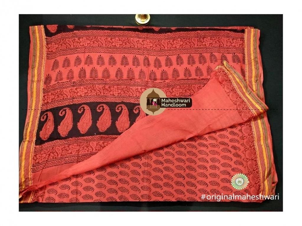 Maheshwari Red Bagh Print Saree