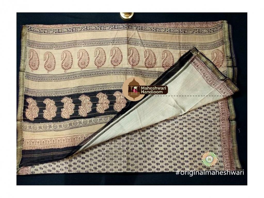 Maheshwari White Bagh Print Saree
