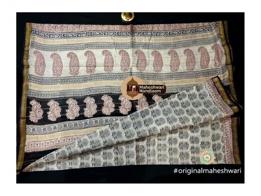 Maheshwari White Bagh Print Saree