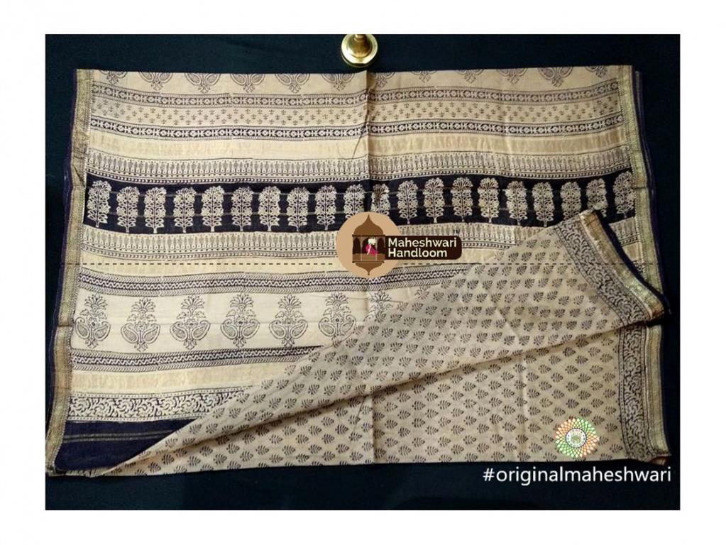 Maheshwari Cream Colour  Bagh Print Saree