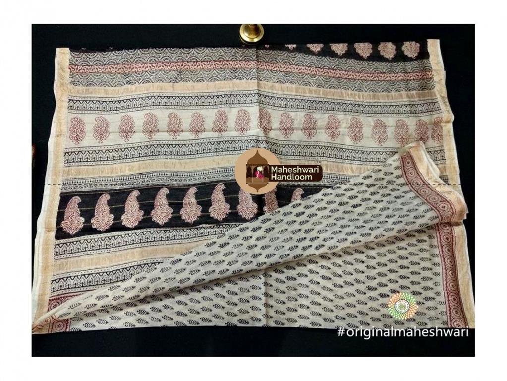 Maheshwari White Bagh Print Saree