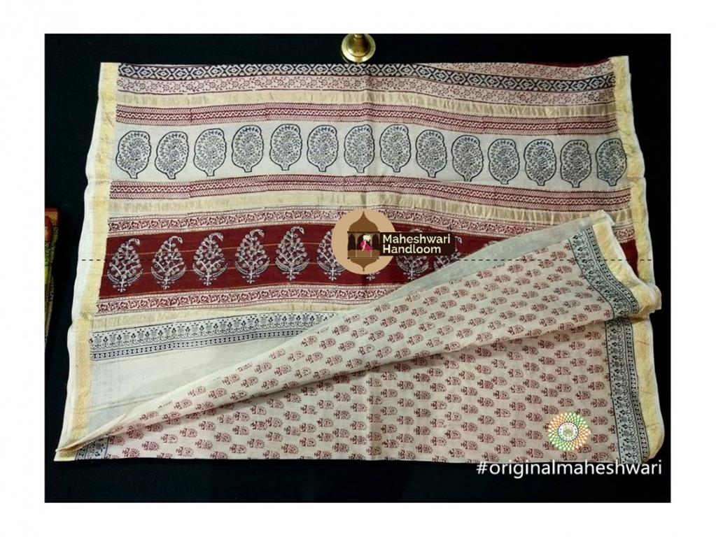 Maheshwari Cream Bagh Print Saree