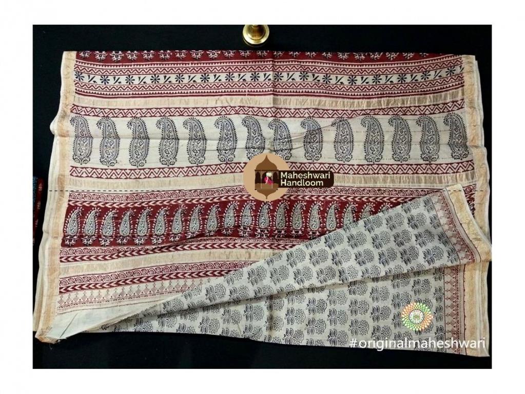 Maheshwari White Bagh Print Saree