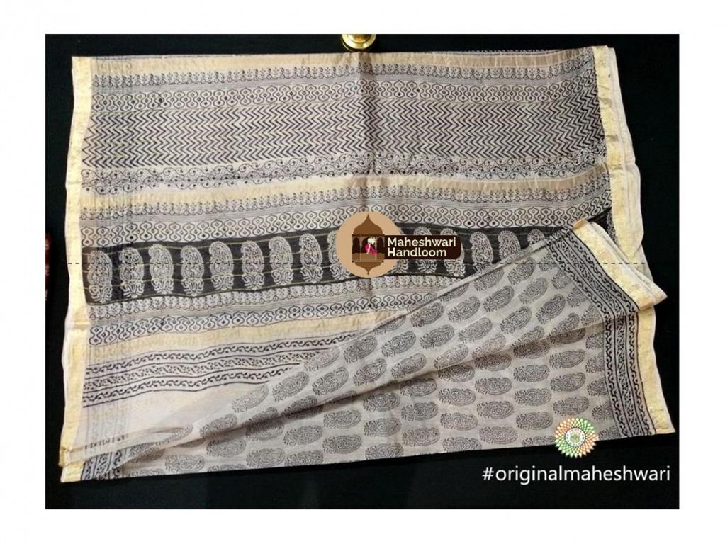 Maheshwari White Bagh Print Saree