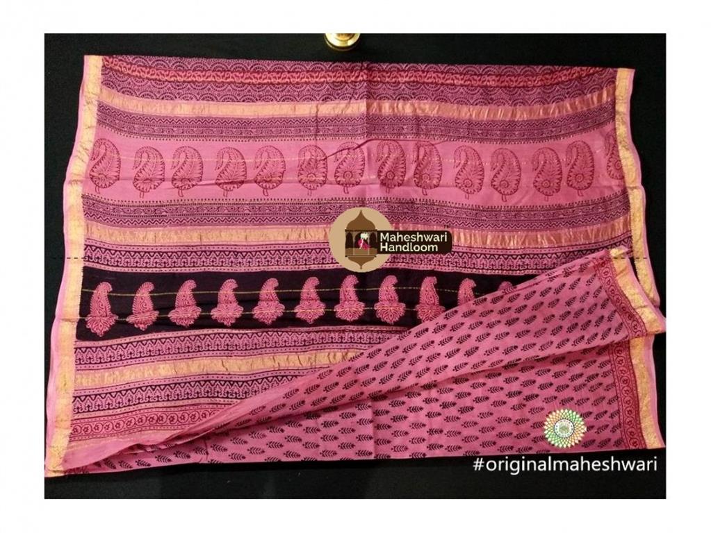Maheshwari Pink Bagh Print Saree