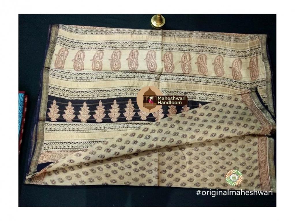 Maheshwari Cream Colour Bagh Print Saree