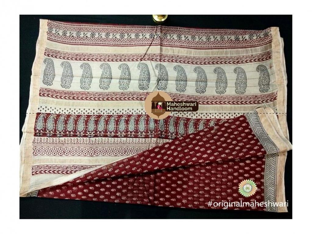 Maheshwari Maroon Bagh Print Saree