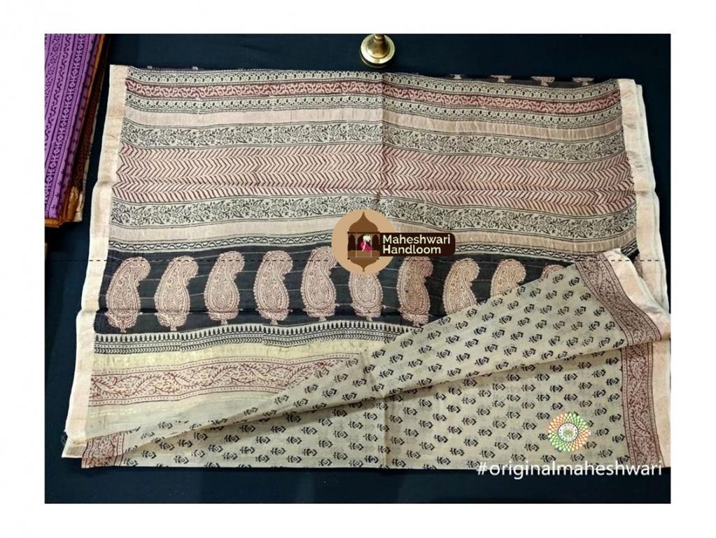 Maheshwari White Cream Colour Bagh Print Saree