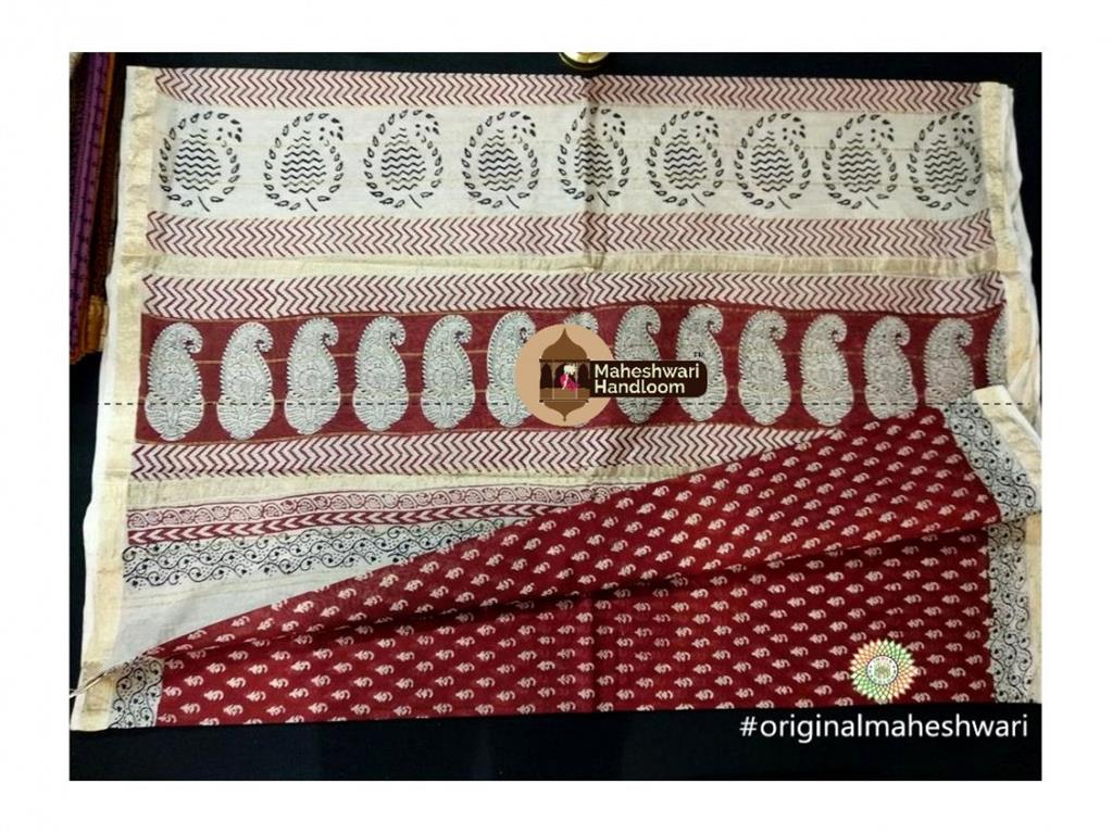 Maheshwari Maroon Bagh Print Saree