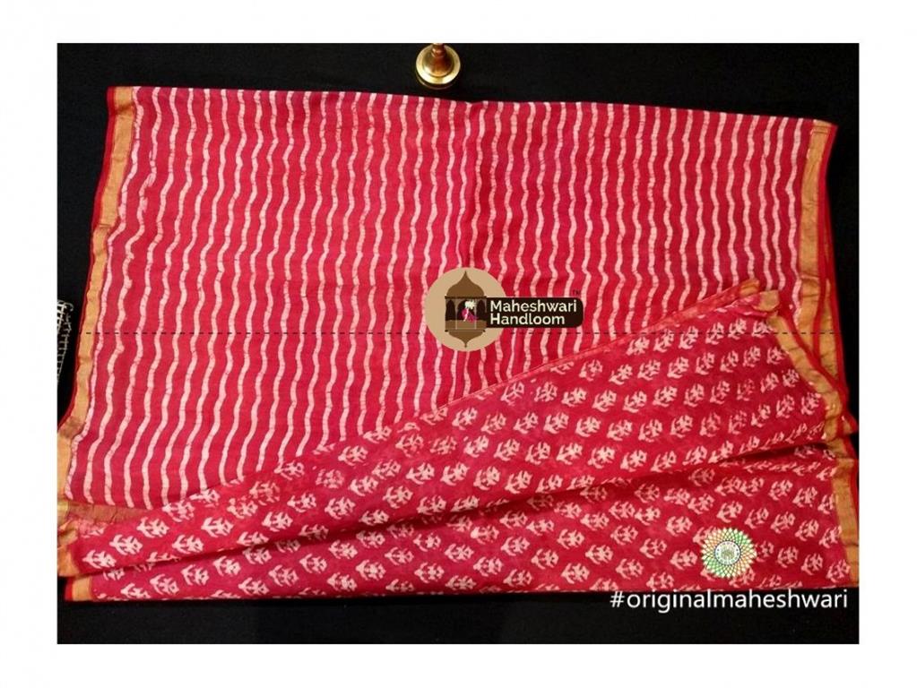 Maheshwari Red  Batik Print Saree