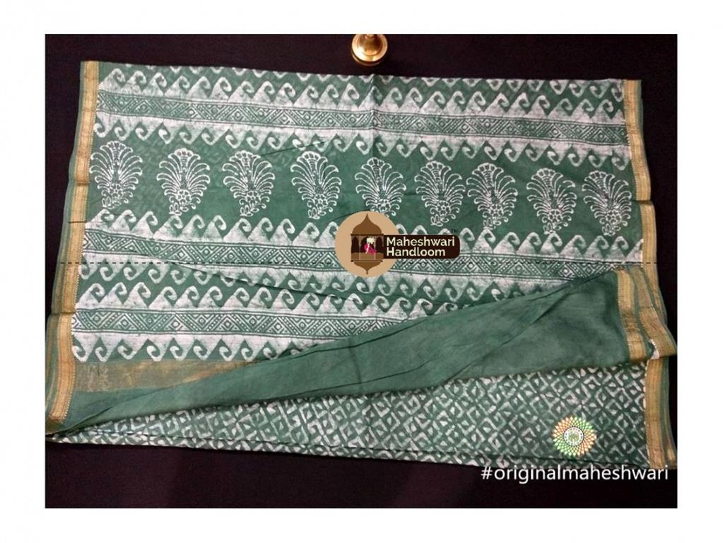 Maheshwari Pista Green Batik Print Saree