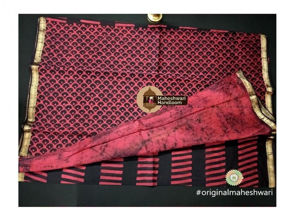 Maheshwari Red Batik Print Saree