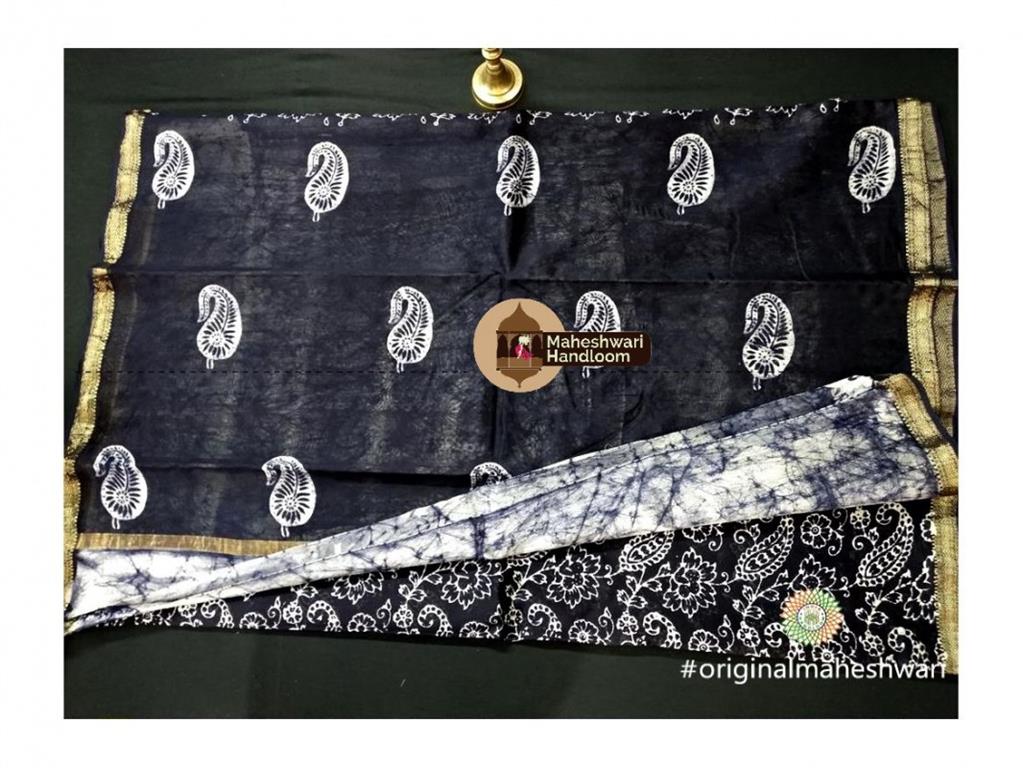 Maheshwari Black Batik Print Saree