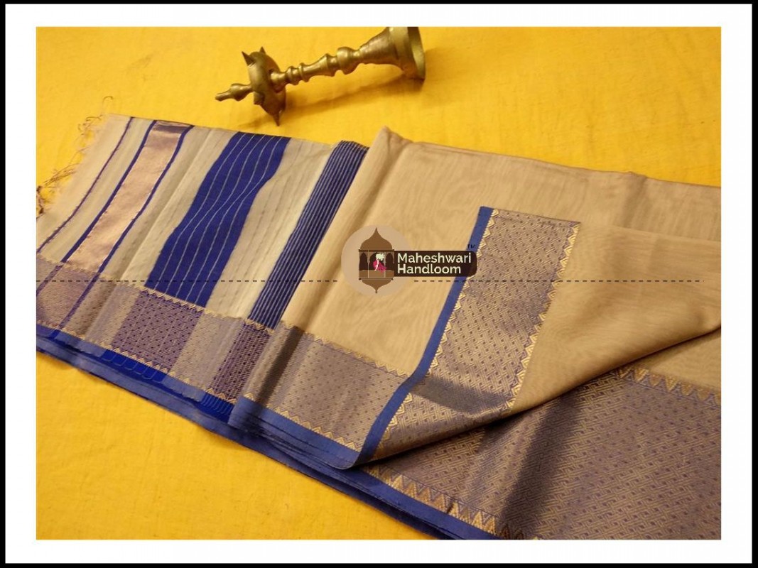 Maheshwari Grey Jari skirt Temple Border saree