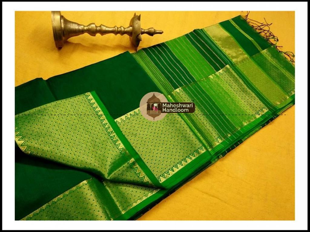 Maheshwari Chutney Green Jari skirt Temple Border saree