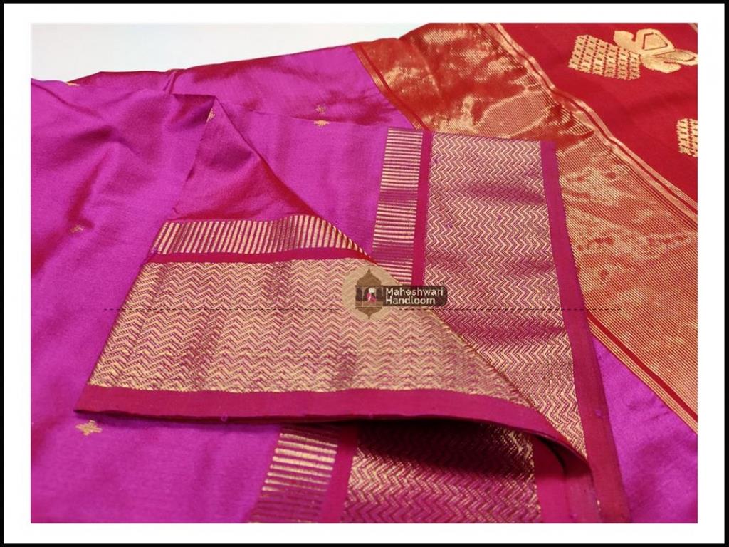 Maheshwari Magenta Pure Silk Saree With Buta Buti Weaving