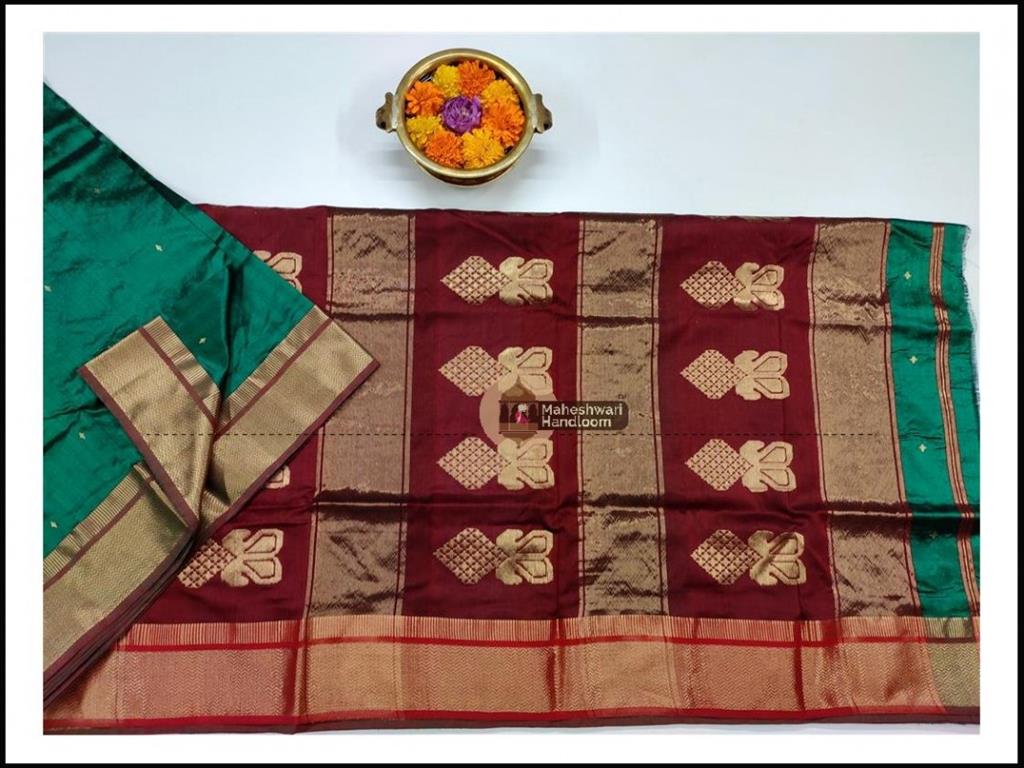 Maheshwari Chutney Green Pure Silk Saree With Buta Buti Weaving