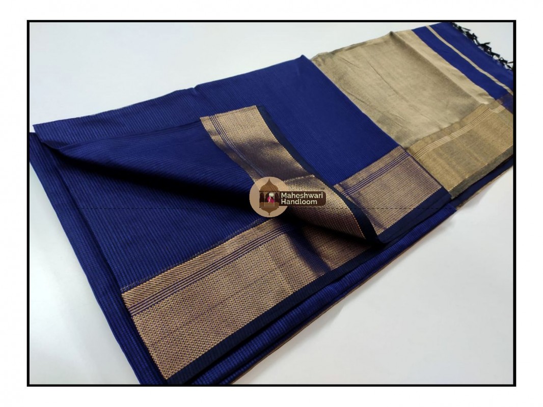 Maheshwari Blue Checks Fabric Saree 