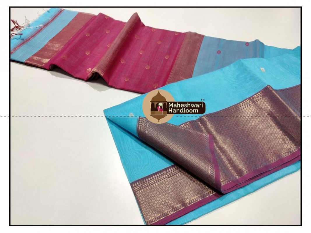 Maheshwari Firozi Jari Skirt Buti Weaving Saree