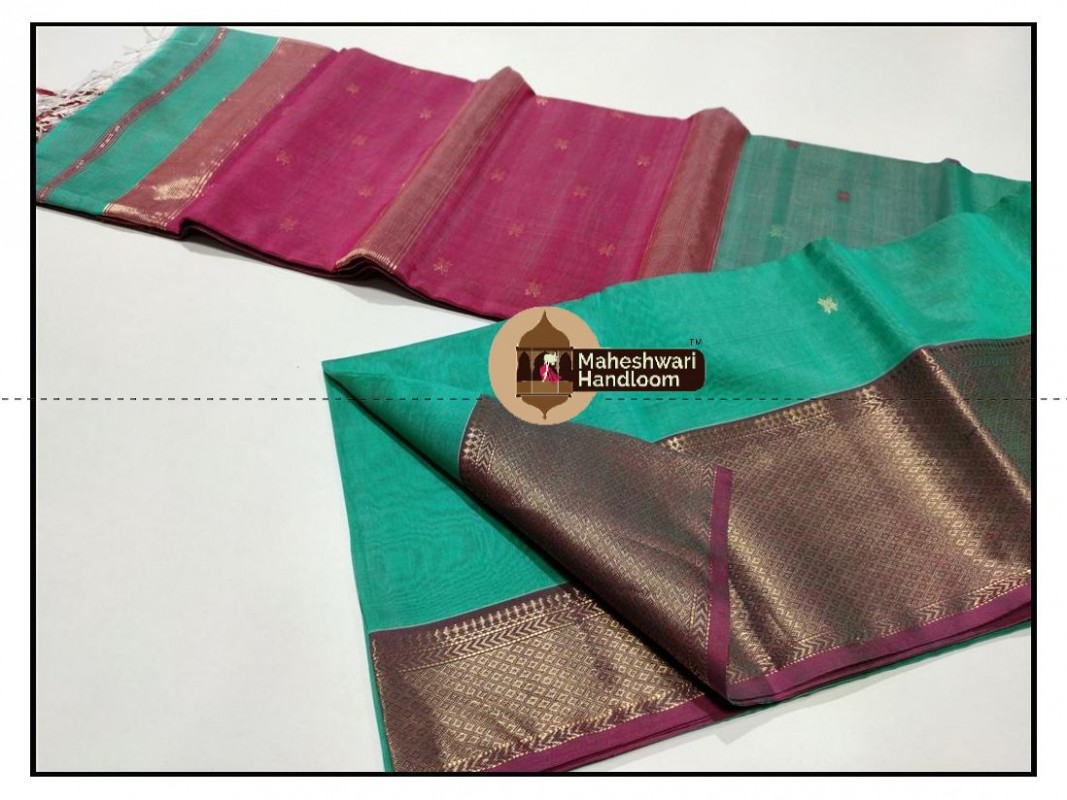 Maheshawari Sea Green jari Skirt Buti Weaving Saree