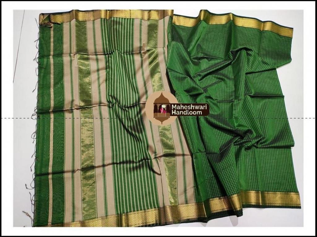 Maheshwari Green Checks Body Saree