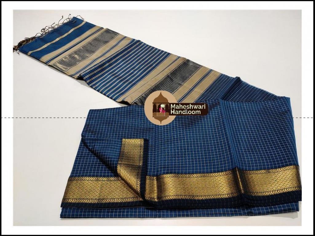 Maheshwari Blue Jari Checks Body Saree