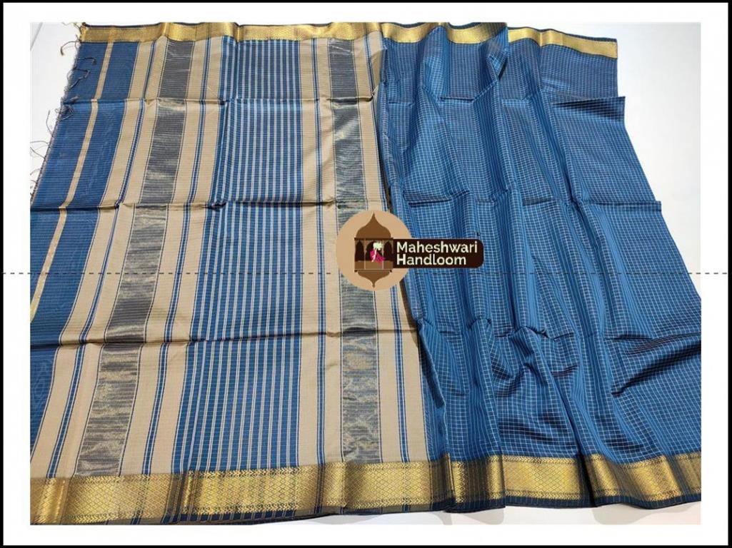 Maheshwari Blue Jari Checks Body Saree