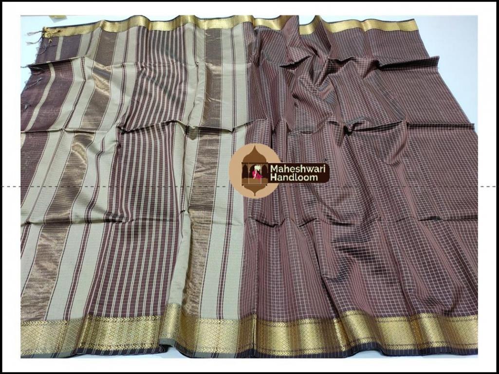 Maheshwari Coffee Colour Jari Checks Body Saree