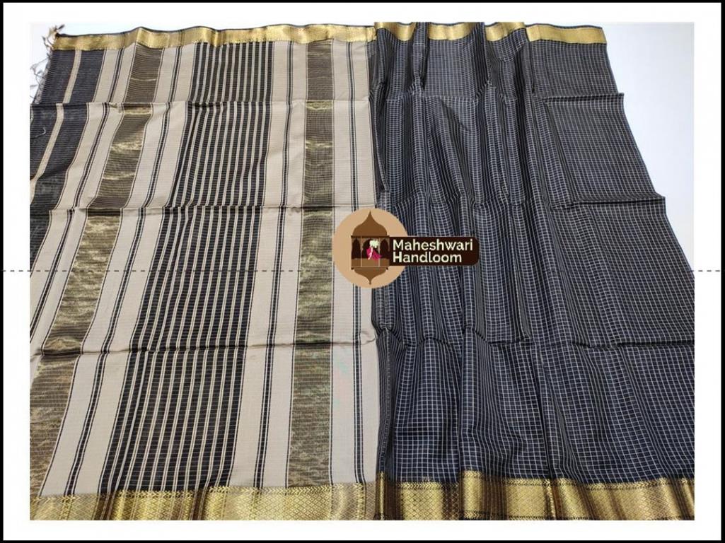 Maheshwari Black Jari Checks Body saree