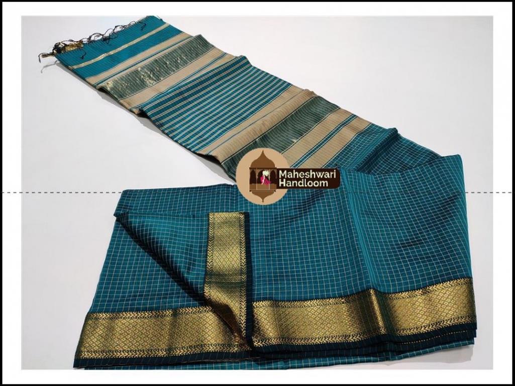 Maheshwari Rama Green Jari Checks Body Saree
