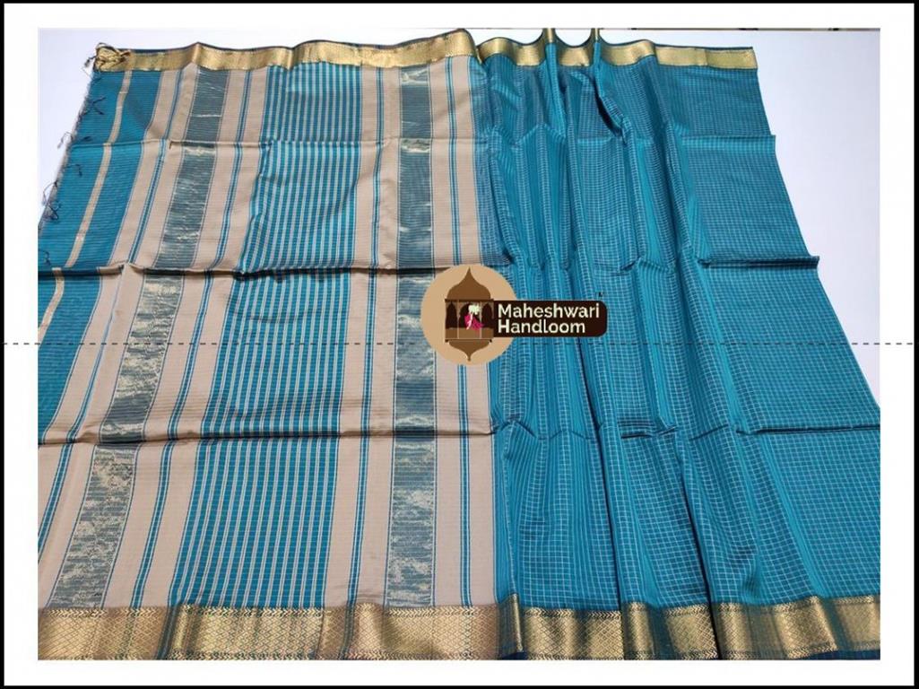 Maheshwari Rama Green Jari Checks Body Saree