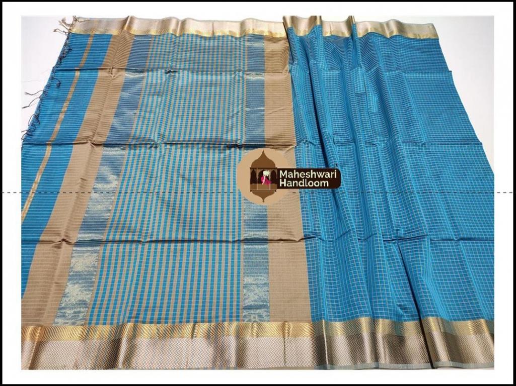 Maheshwari Blue Jari Checks Body Saree