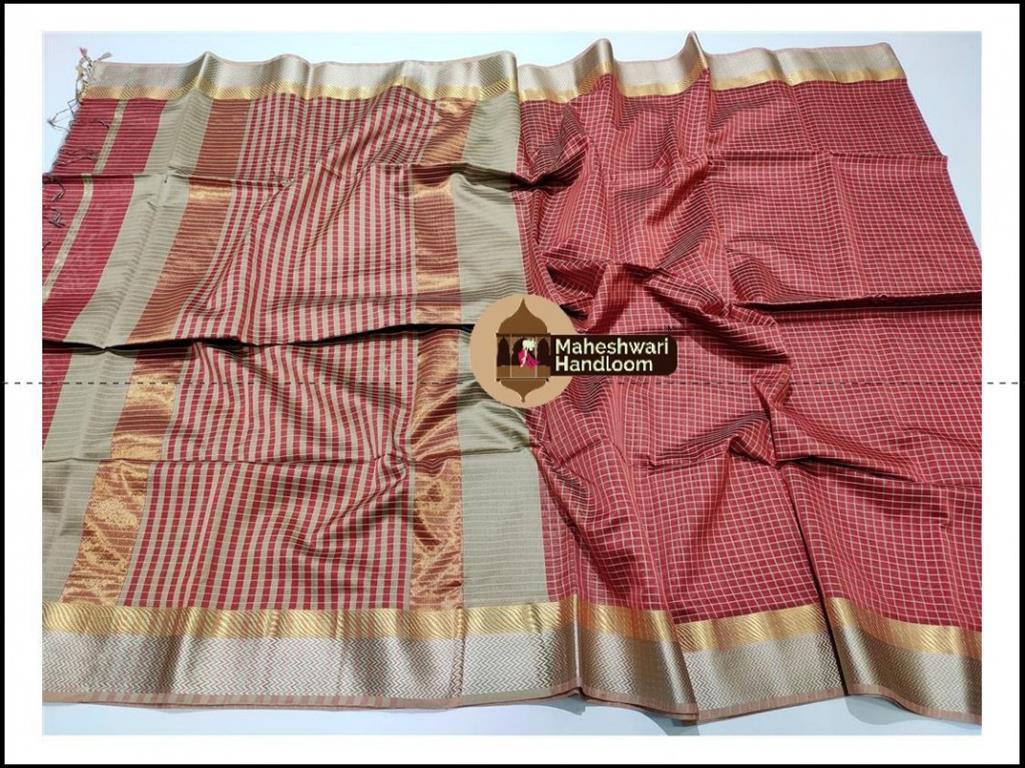 Maheshwari Rust Jari Checks Body Saree