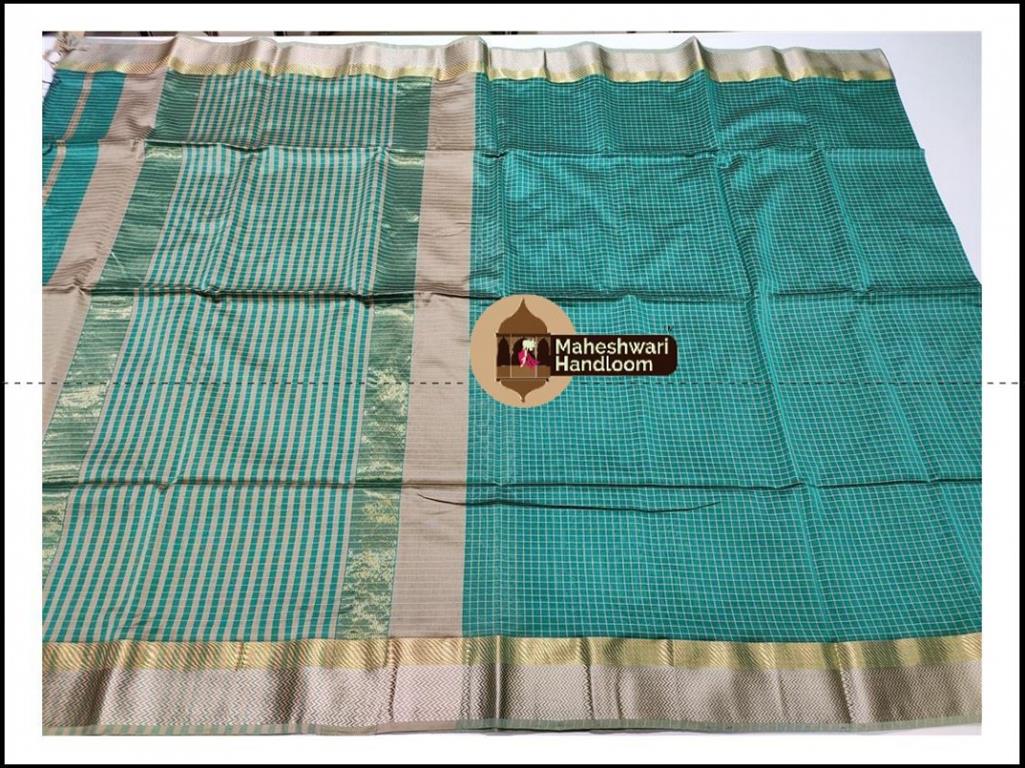 Maheshwari Sea Green Jari Checks Body Saree